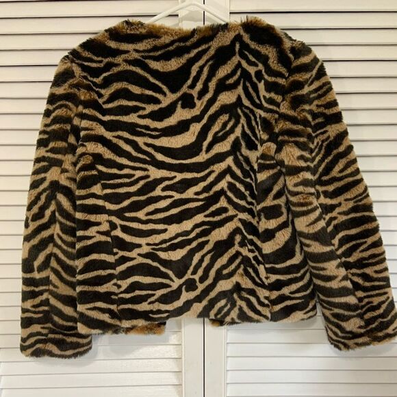 Banana Republic Women's Jacket Size XS Faux Fur Coat Collarless Animal Print - Picture 8 of 8